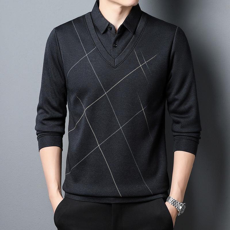 Men's Long Sleeve Fake Two Pieces T-shirt - WOMONA.COM