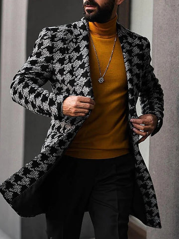 Winter Mid Length Suit Collar Fashionable Printed Men's Coat - WOMONA.COM