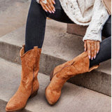 Pointed boots suede denim boots - WOMONA.COM