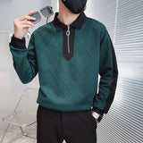 Half Zipper Sweater Men's Contrast Color Long Sleeves