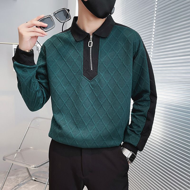 Half Zipper Sweater Men's Contrast Color Long Sleeves