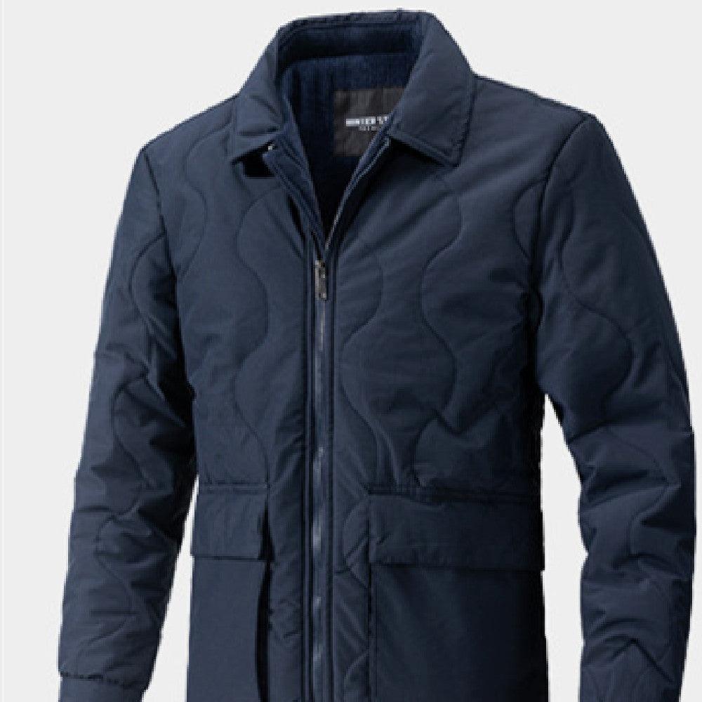 Youth casual zip-up jacket in dark navy blue with stand collar and side pockets