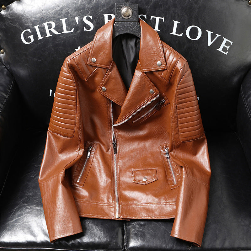 Spring And Autumn Slim-fitting Biker Leather Jacket - WOMONA.COM