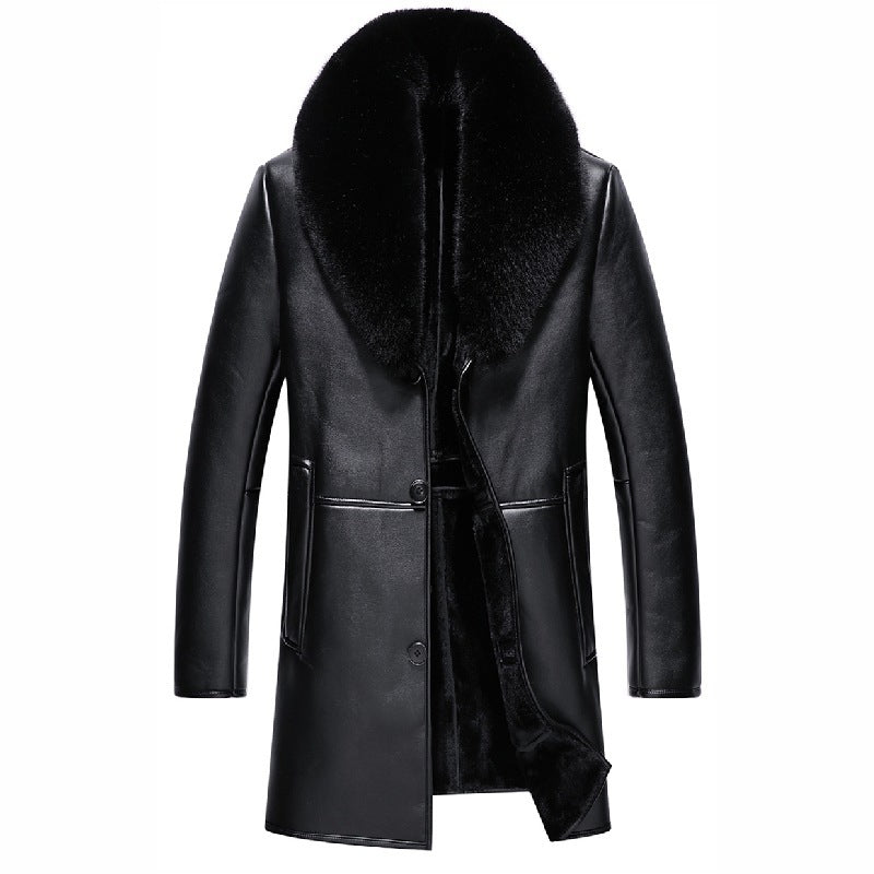 Men's Leather Coat Padded Fleece Jacket - WOMONA.COM