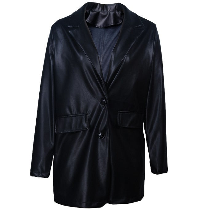 Winter Suit Collar Fashion Casual Leather Jacket - WOMONA.COM