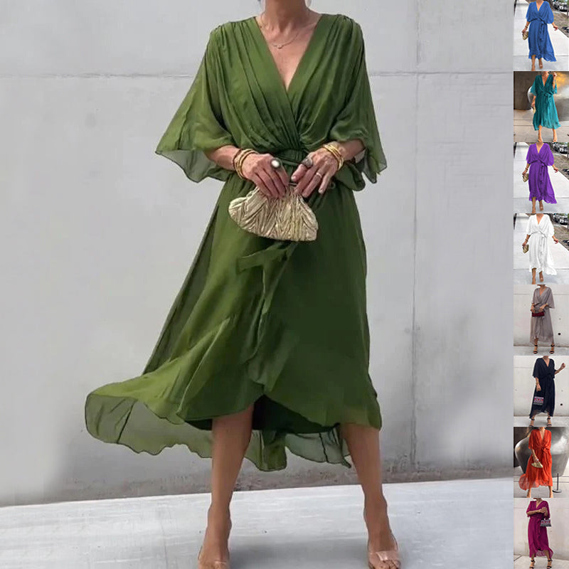 Women's V-neck tie-waist batwing dress – product image 1