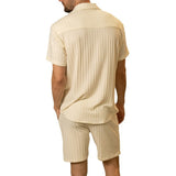 Menswear Light Yellow Short Sleeve Shirt Two-piece Set - WOMONA.COM