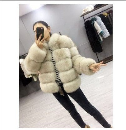 Fox Fur Slimming Stand Collar Splicing Coat - WOMONA.COM