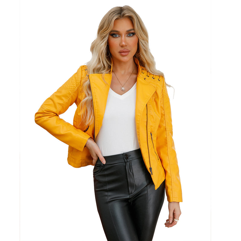 Slim Fit Thin Leather Coat Women's - WOMONA.COM