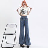 Double Buckle Stitching Wide Leg Skinny Jeans For Women - WOMONA.COM