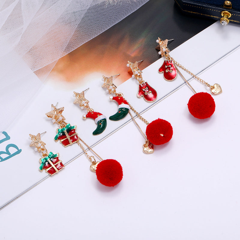 Female Asymmetrical Hair Ball Earrings - WOMONA.COM