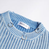 Idle Style Sunken Stripe Make Old Ripped Round Neck Sweater