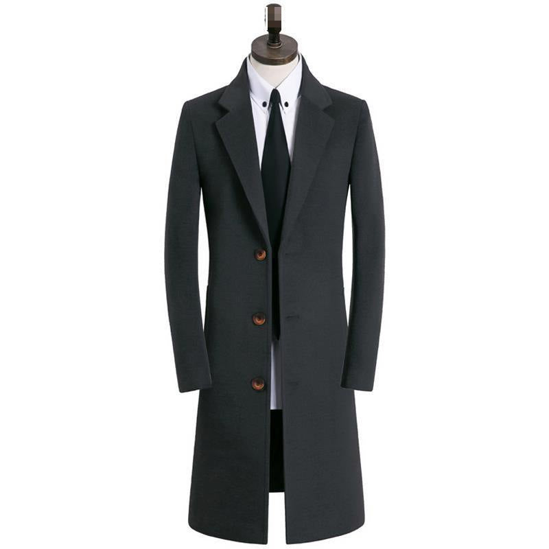 Men's Medium Long Woolen Coat - WOMONA.COM