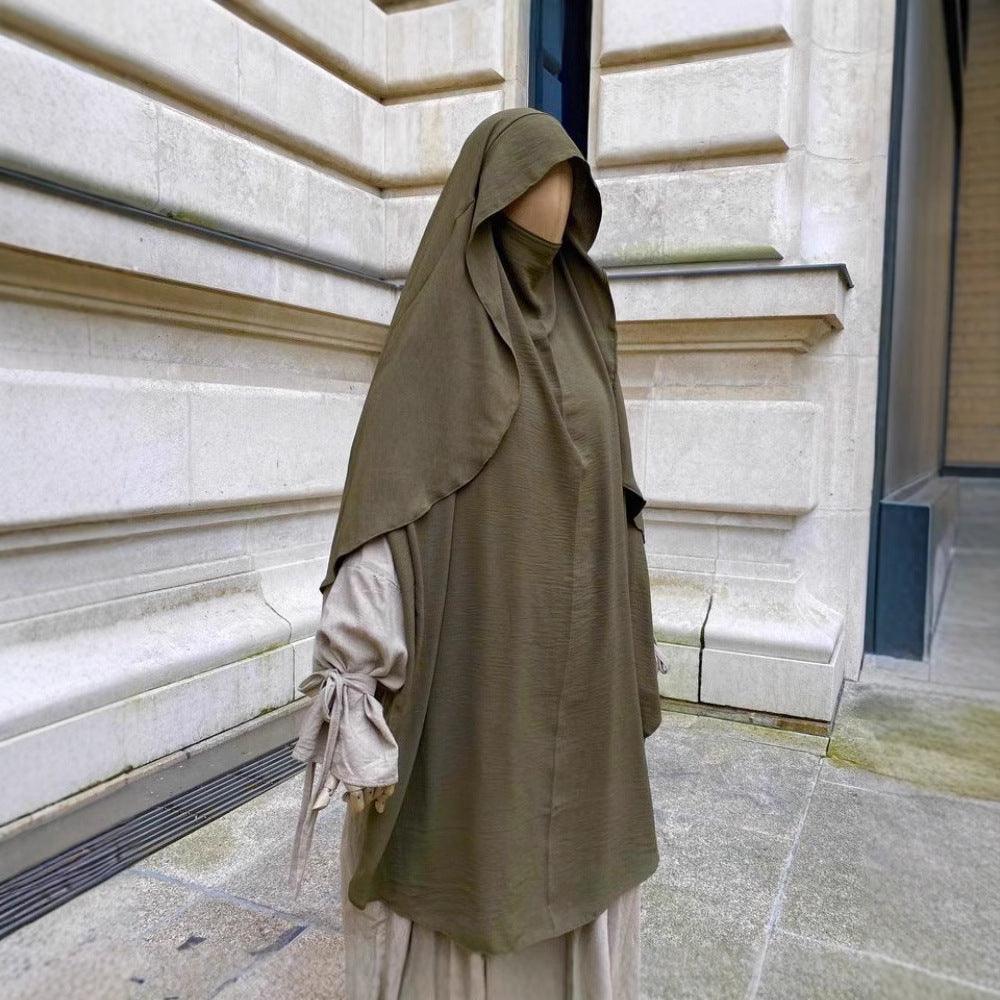 Women’s draped scarf shawl cover with hooded neckline, army green shade