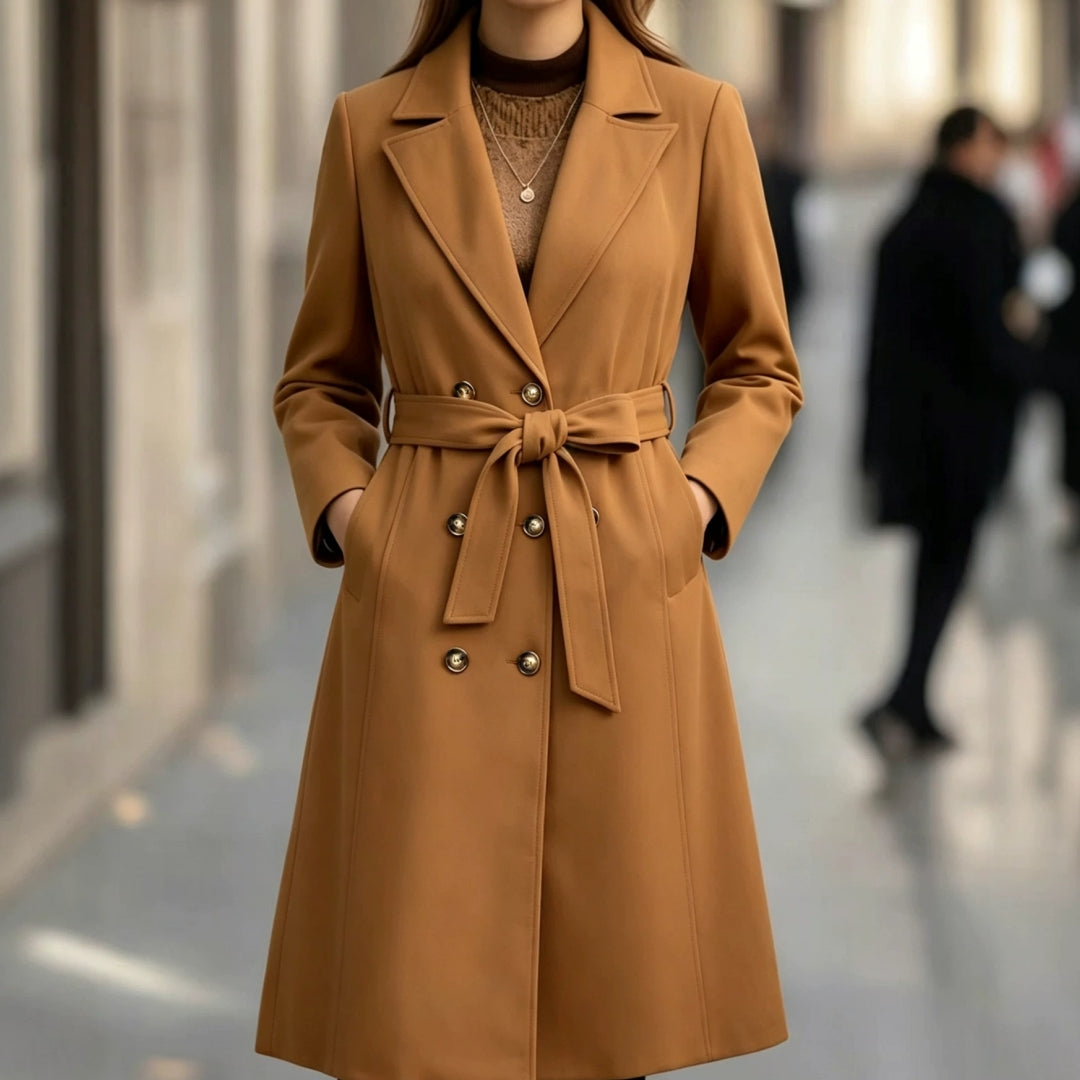 Women's long double-breasted lapel trench coat