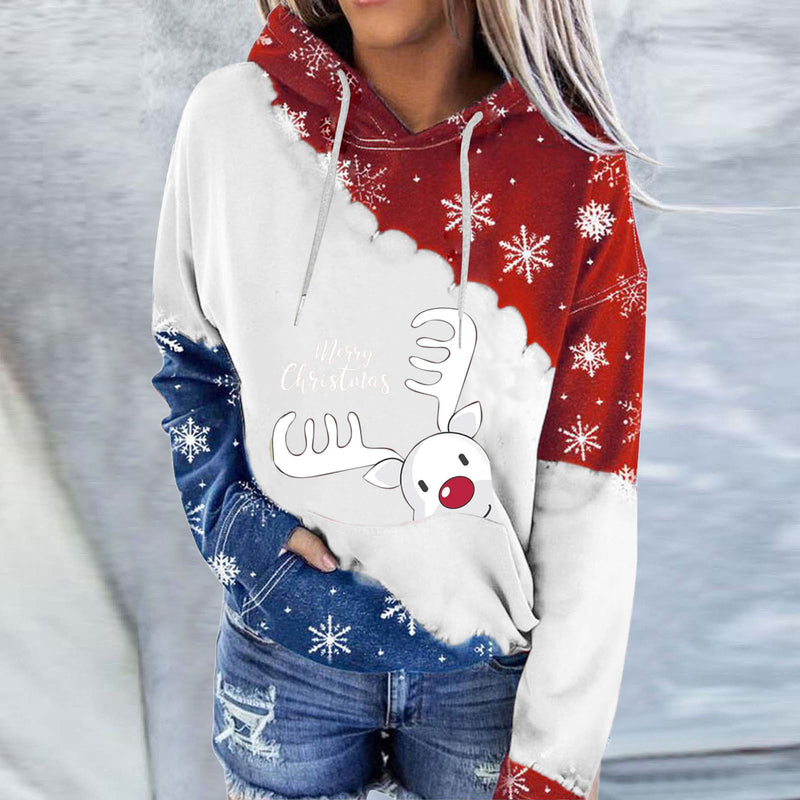 Snowman Print Crew Neck Hoodie Long Sleeve Sweatshirt - WOMONA.COM