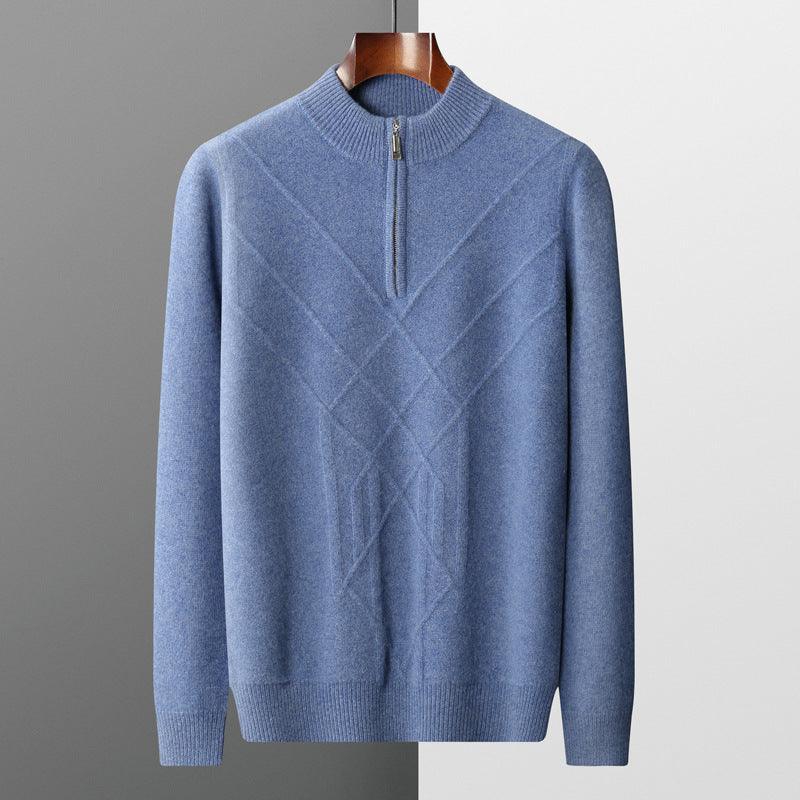Thick Sweater Men's Half Turtleneck Jacquard - WOMONA.COM