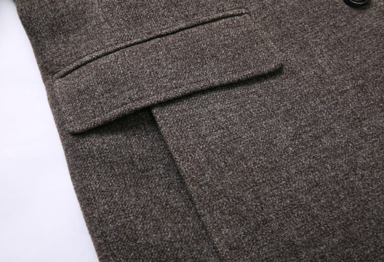 Thick Quilted Lapel Collar Men's Mid-length Wool Overcoat - WOMONA.COM