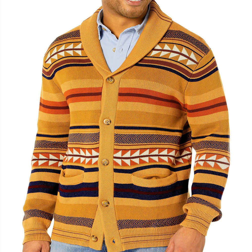 Men's contrast jacquard knit cardigan coat