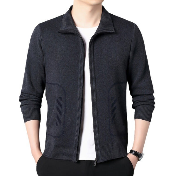 Solid Color Knitted Cardigan For Men