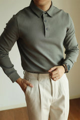 High-end Air Layer Cotton Long-sleeved Polo Shirt - WOMONA.COM