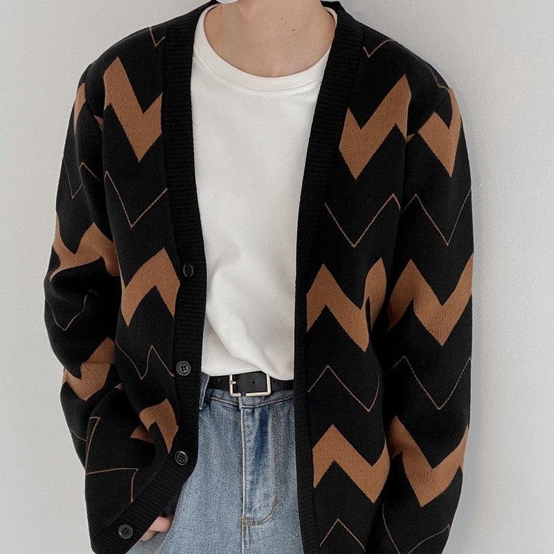 Wave Pattern Cardigan Sweater Men - WOMONA.COM