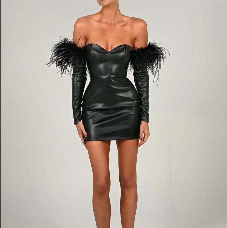 Women's Long Sleeve Faux Leather Dress