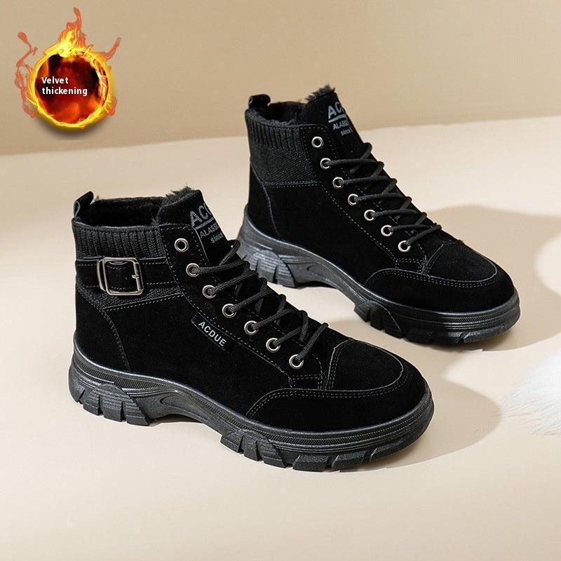 Thick Bottom Fleece-lined Warm Suede Boots - WOMONA.COM