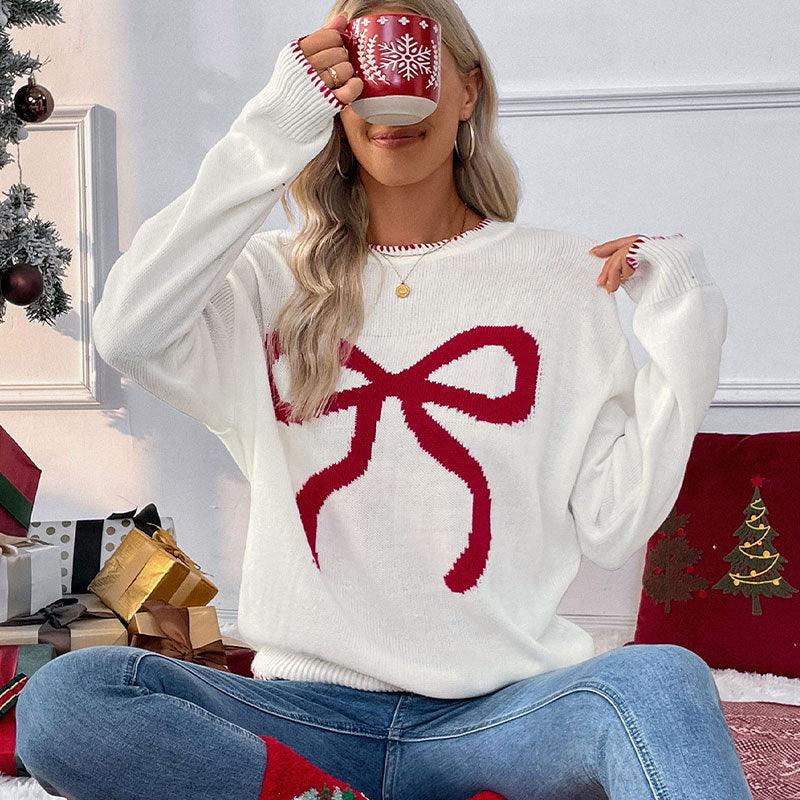 Long Sleeves Round Neck Christmas Sweater - WOMONA.COM