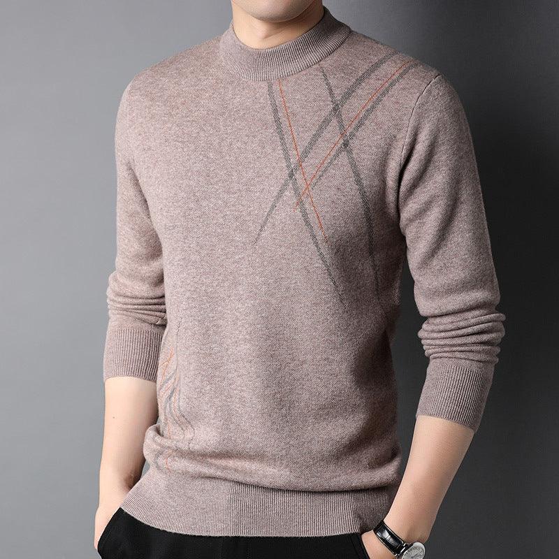 Men's Pure Wool Jacquard Sweater - WOMONA.COM