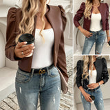 Jacket Women's Temperament Leisure Cardigan Solid Color Leather Coat - WOMONA.COM