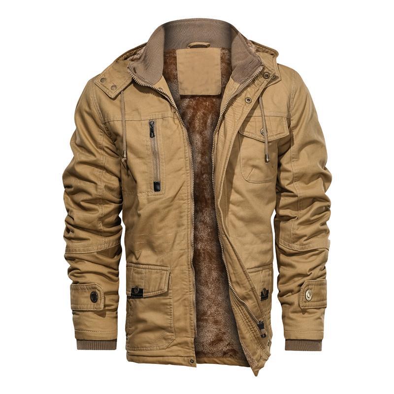 Men's slim extra-thick fleece-lined work jacket in khaki, black and army green – photo 1 of 7