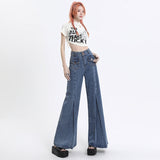 Double Buckle Stitching Wide Leg Skinny Jeans For Women - WOMONA.COM