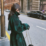 French Green Plaid Woolen Coat