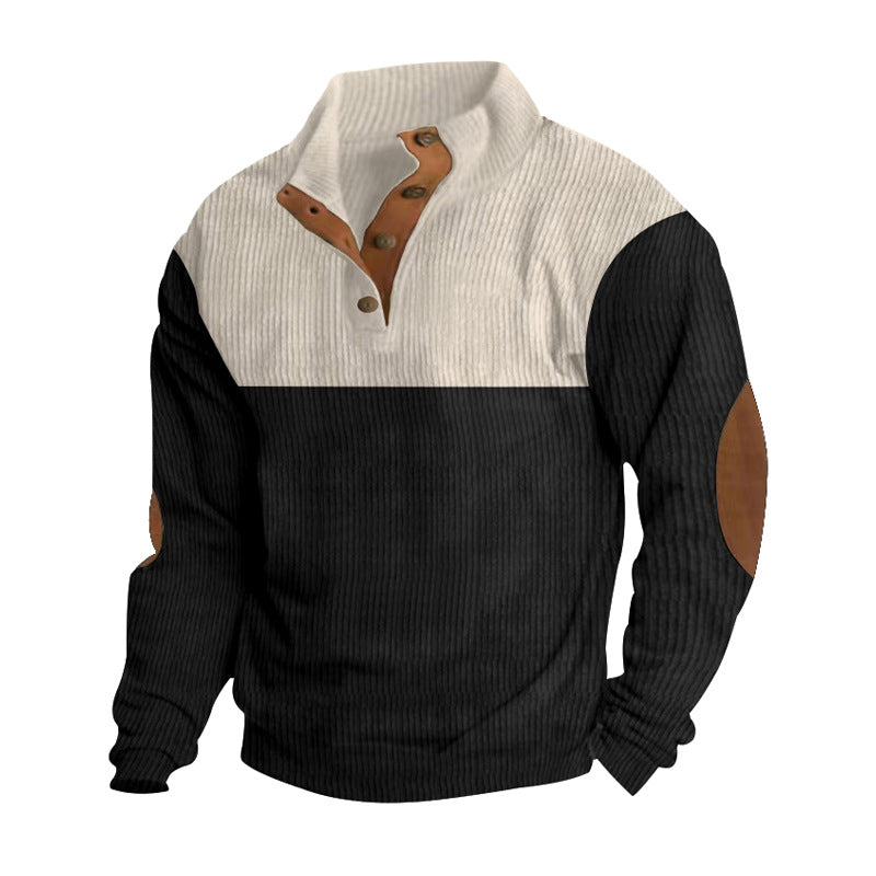 Casual Button Stand-collar Long Sleeve Pullover Sweatshirt For Men - WOMONA.COM