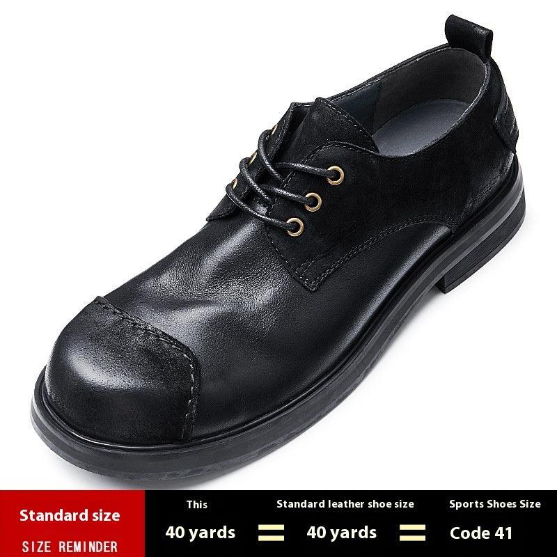 Black lace-up men's genuine leather shoes with lace-up front and textured leather upper