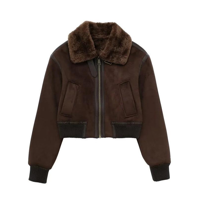 Warm Fur Integrated Loose Motorcycle Double-sided Jacket - WOMONA.COM
