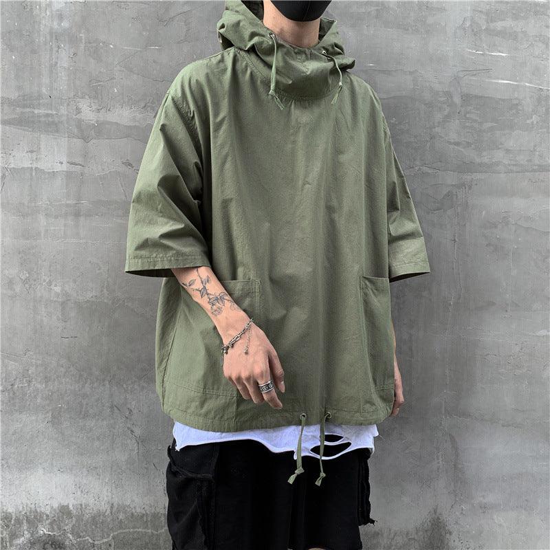 Men's Hong Kong Style Loose Hooded Half Sleeve T-shirt - WOMONA.COM