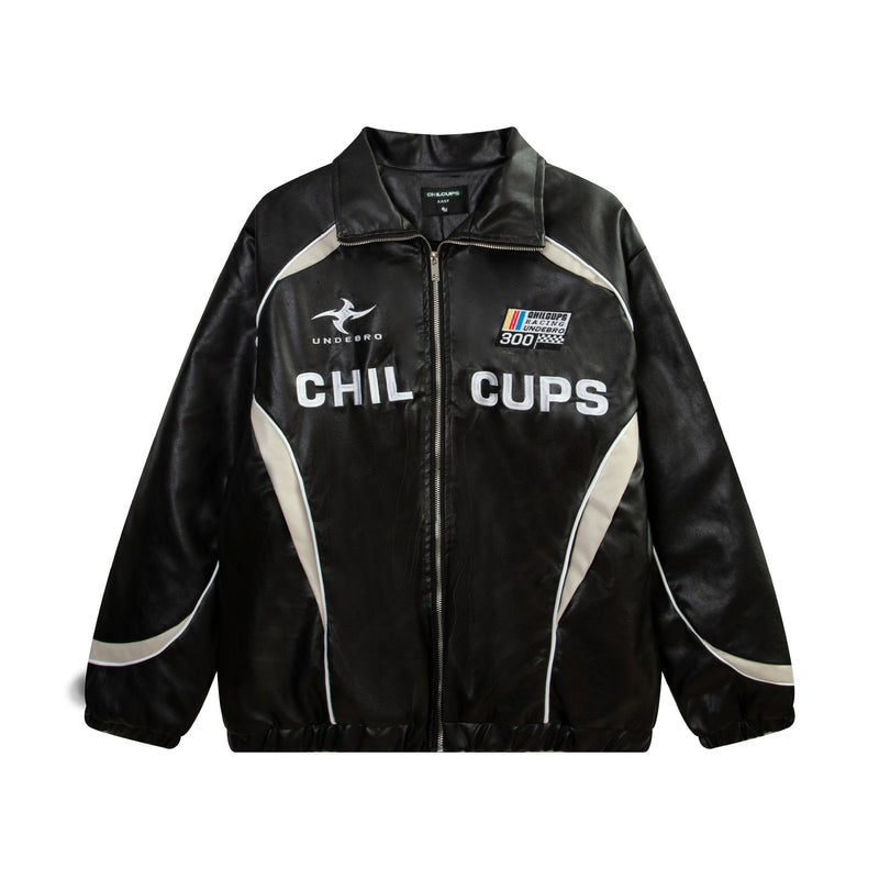 Loose American Couple Embroidered Motorcycle PU Jacket - WOMONA.COM