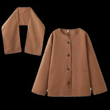 Scarf Collar Loose Jacket Short Woolen Coat - WOMONA.COM