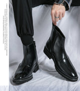 British Solid Color Pointed Leather Boots - WOMONA.COM