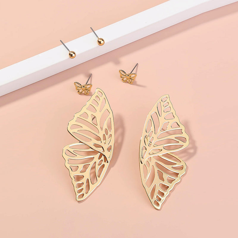 Wings Exaggerated Metal Hollow Butterfly Earrings - WOMONA.COM