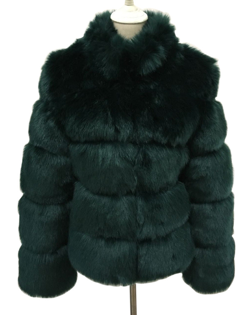 Fox Fur Slimming Stand Collar Splicing Coat - WOMONA.COM