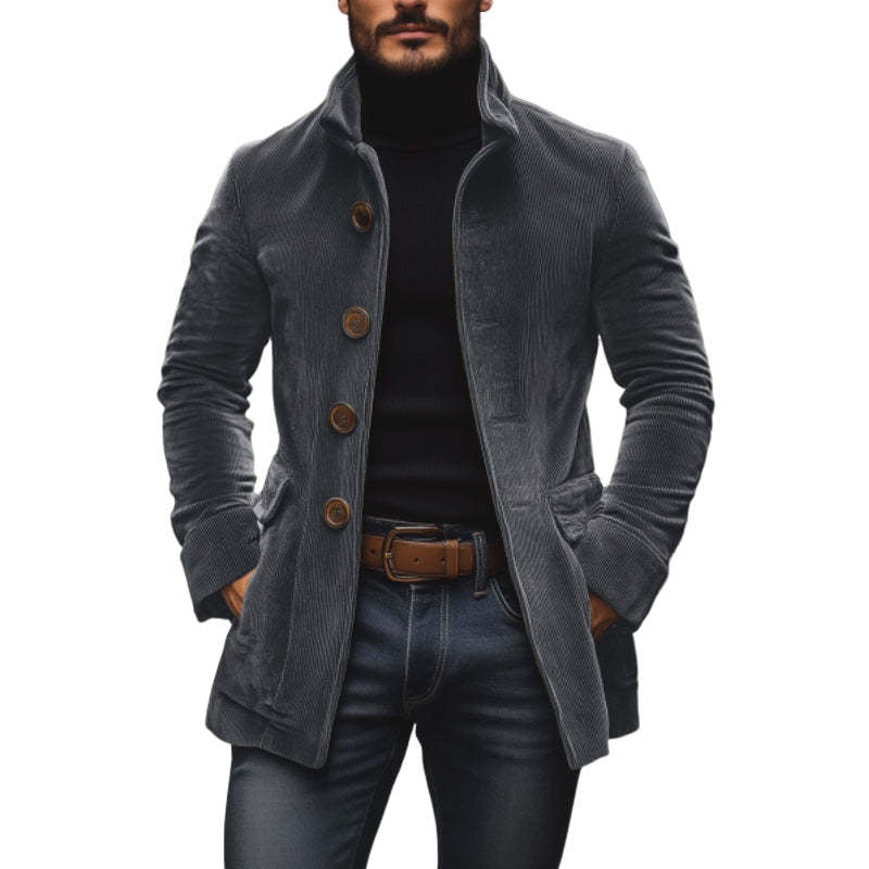 Men's stand-collar corduroy button jacket