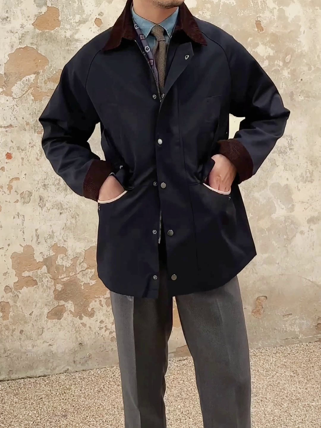 Men's Cotton-Blend Zip-Front Field Jacket, Dark Blue - product view 3