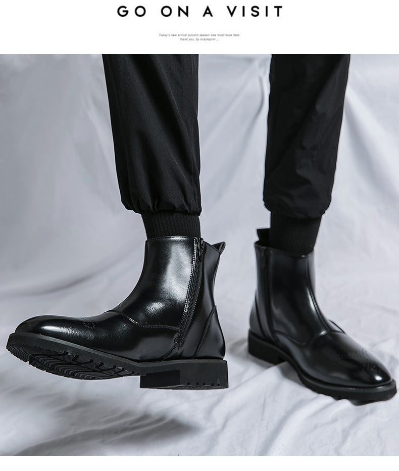 British Solid Color Pointed Leather Boots - WOMONA.COM