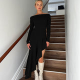 Off-shoulder Long Sleeve Close-fitting Dress - WOMONA.COM