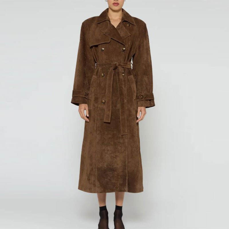 r Double-breasted Extended Trench Coat - WOMONA.COM