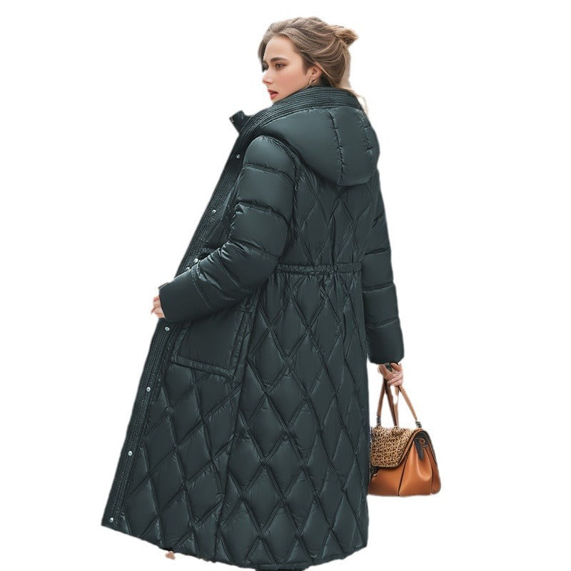 The Knee Hooded Winter Women's Down Jacket - WOMONA.COM