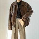 Men's Retro Short Personalized Leather Coat - WOMONA.COM